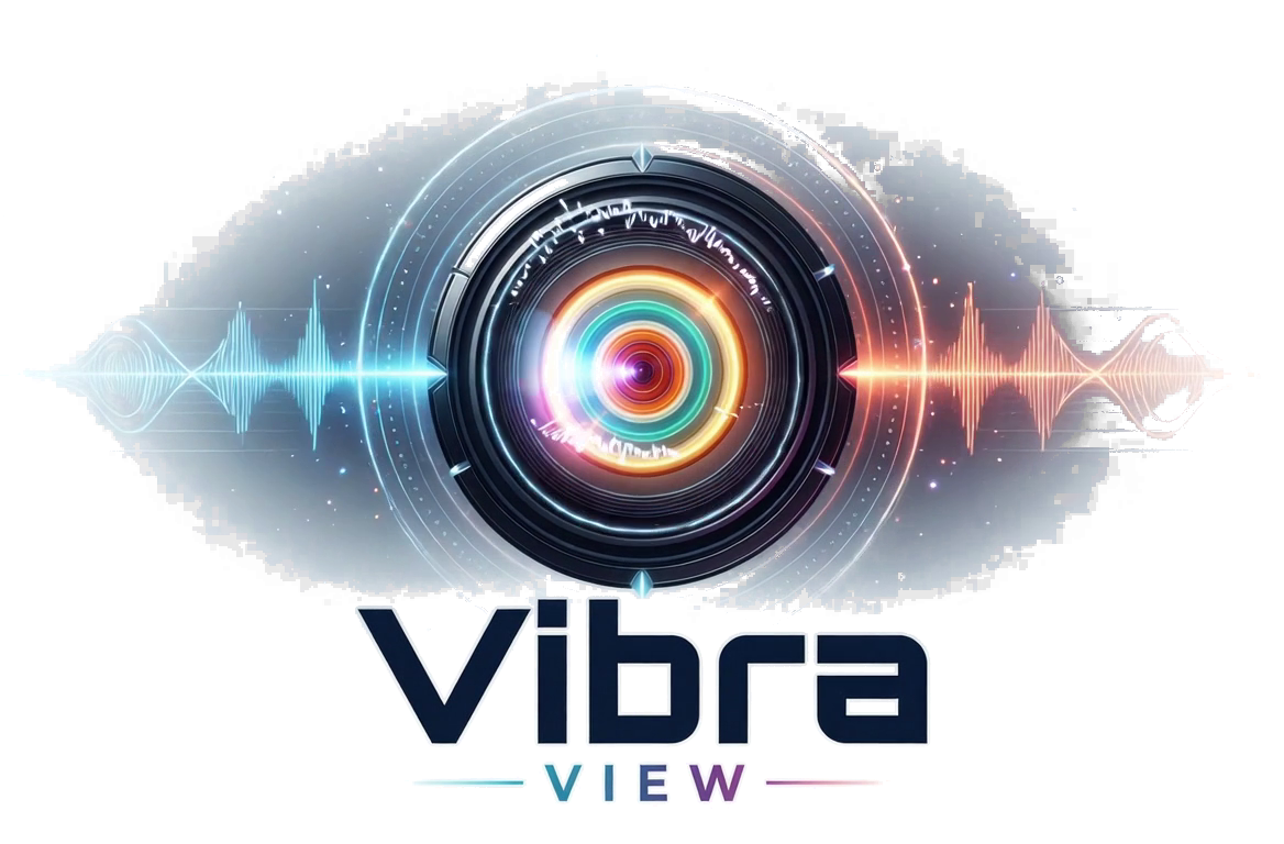 Vibra View Windows splash: lens, waveform, and wordmark